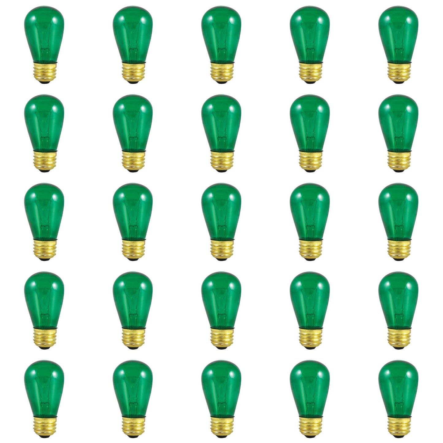 701411 - Dimmable Transparent Green S14 Incandescent Light Bulb - 11 Watt - 25 Pack