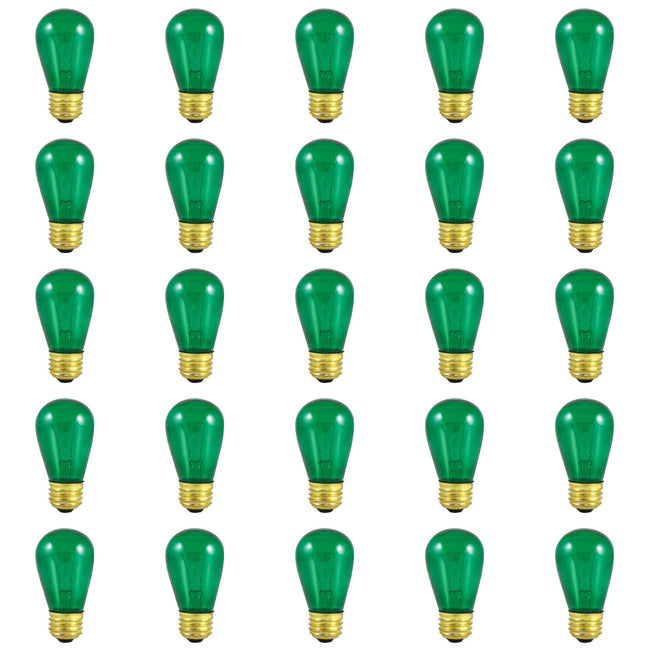 701411 - Dimmable Transparent Green S14 Incandescent Light Bulb - 11 Watt - 25 Pack