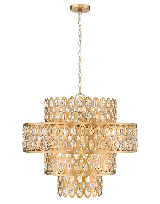 822P26-HB - Dealey 13 Light 26" Chandelier - Heirloom Brass