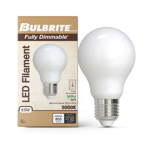 776959 - Filaments Dimmable A19 Milky Glass Medium Base - 8.5 Watt - 5000K - 4 Pack