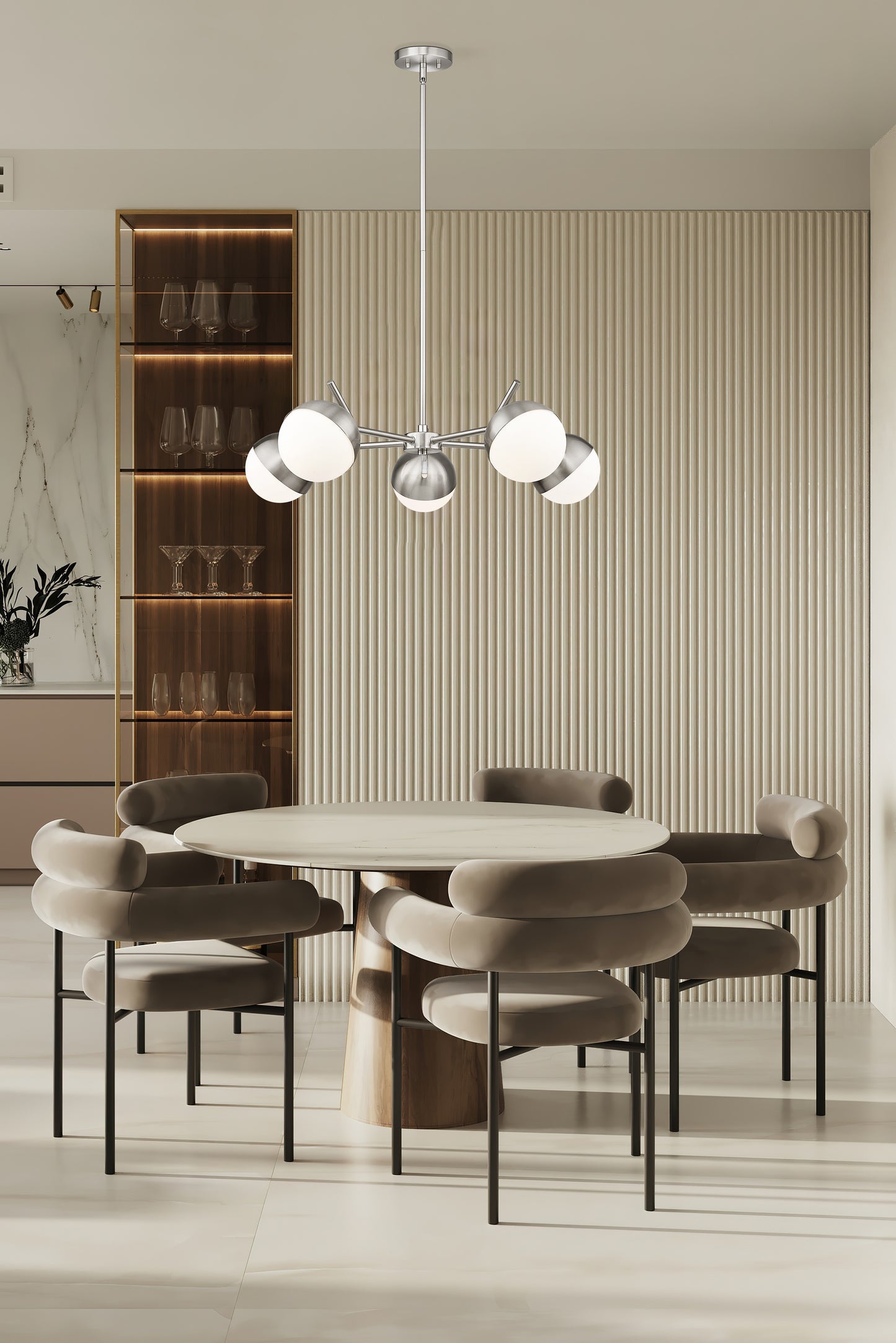 7517-5BN - Realm Sphere 5 Light 32" Chandelier - Brushed Nickel