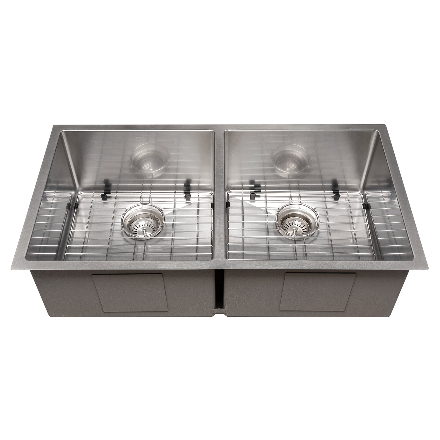 SR50D-36S - 36" Anton Undermount Double Bowl Satin Stainless Steel Kitchen Sink with Bottom Grid