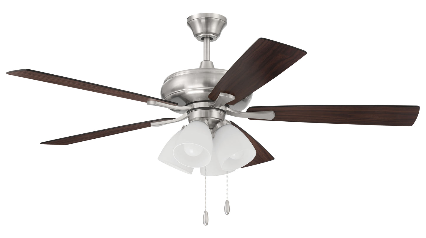 ECF114BNK5-DWWLN - Eos Frost 4 Light 52" 5 Blade Ceiling Fan with Light Kit - Brushed Nickel