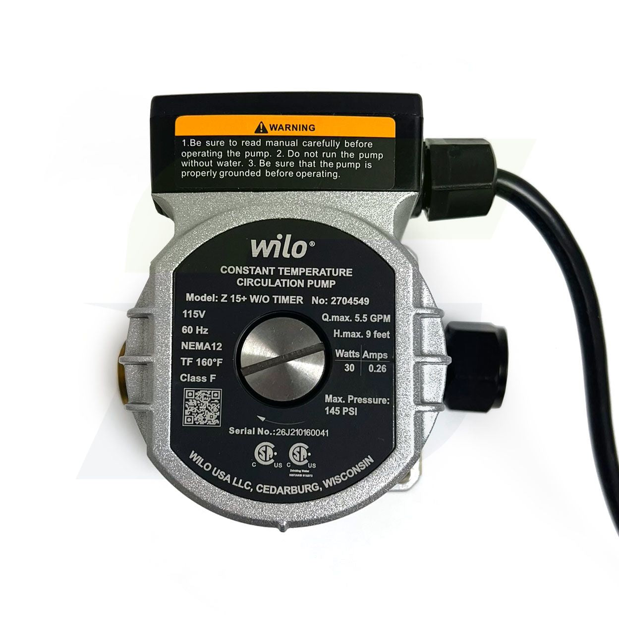 2704549 - Z 15+ Constant Speed Hot Water Circulation Pump - 3/4" NPT 115 Volt