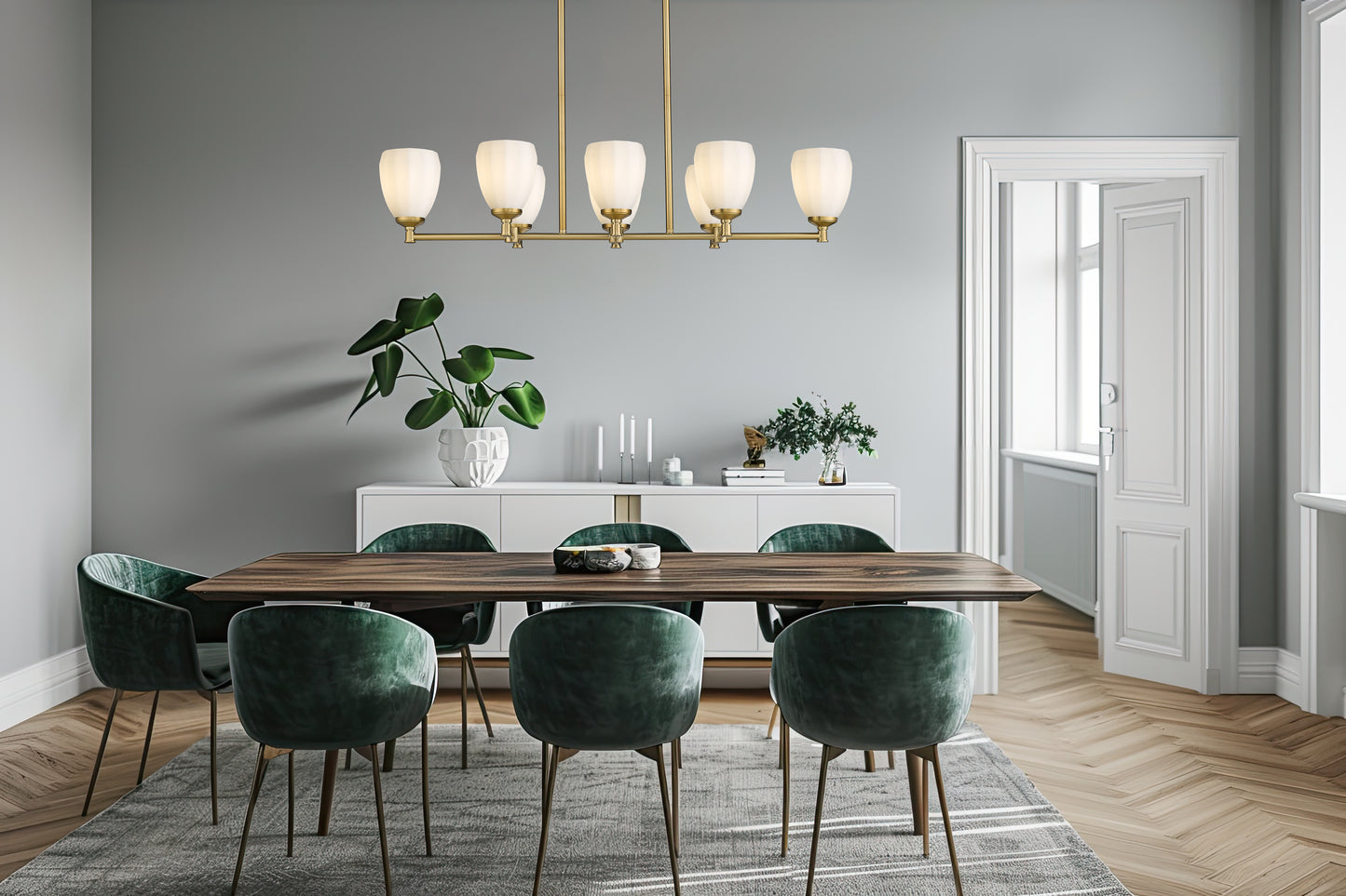 7004-8L-MGLD - Oren 8 Light Linear 42" Chandelier - Modern Gold
