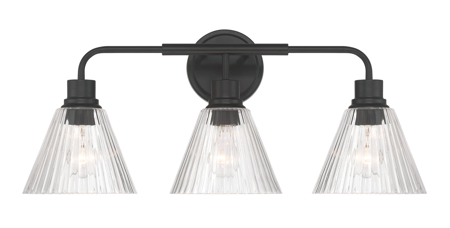 61103-FB - Pleated 3 Light 25" Wide Vanity Light - Flat Black