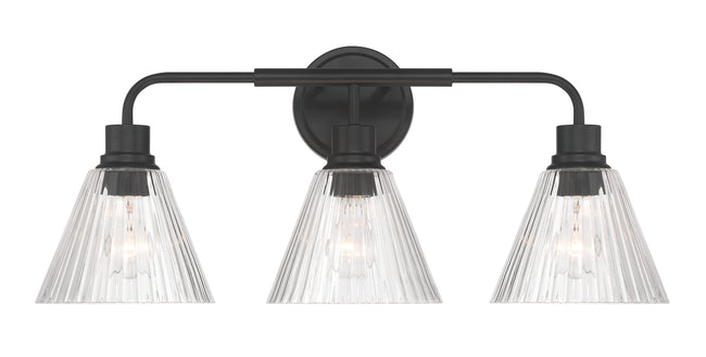 61103-FB - Pleated 3 Light 25" Wide Vanity Light - Flat Black