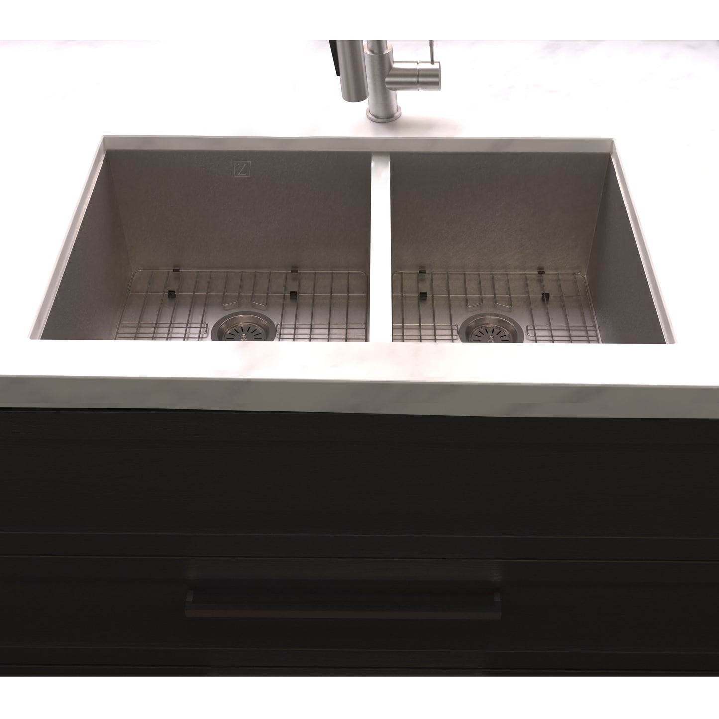 SR60D-36S - 36" Chamonix Undermount Double Bowl Satin Stainless Steel Kitchen Sink with Bottom Grid