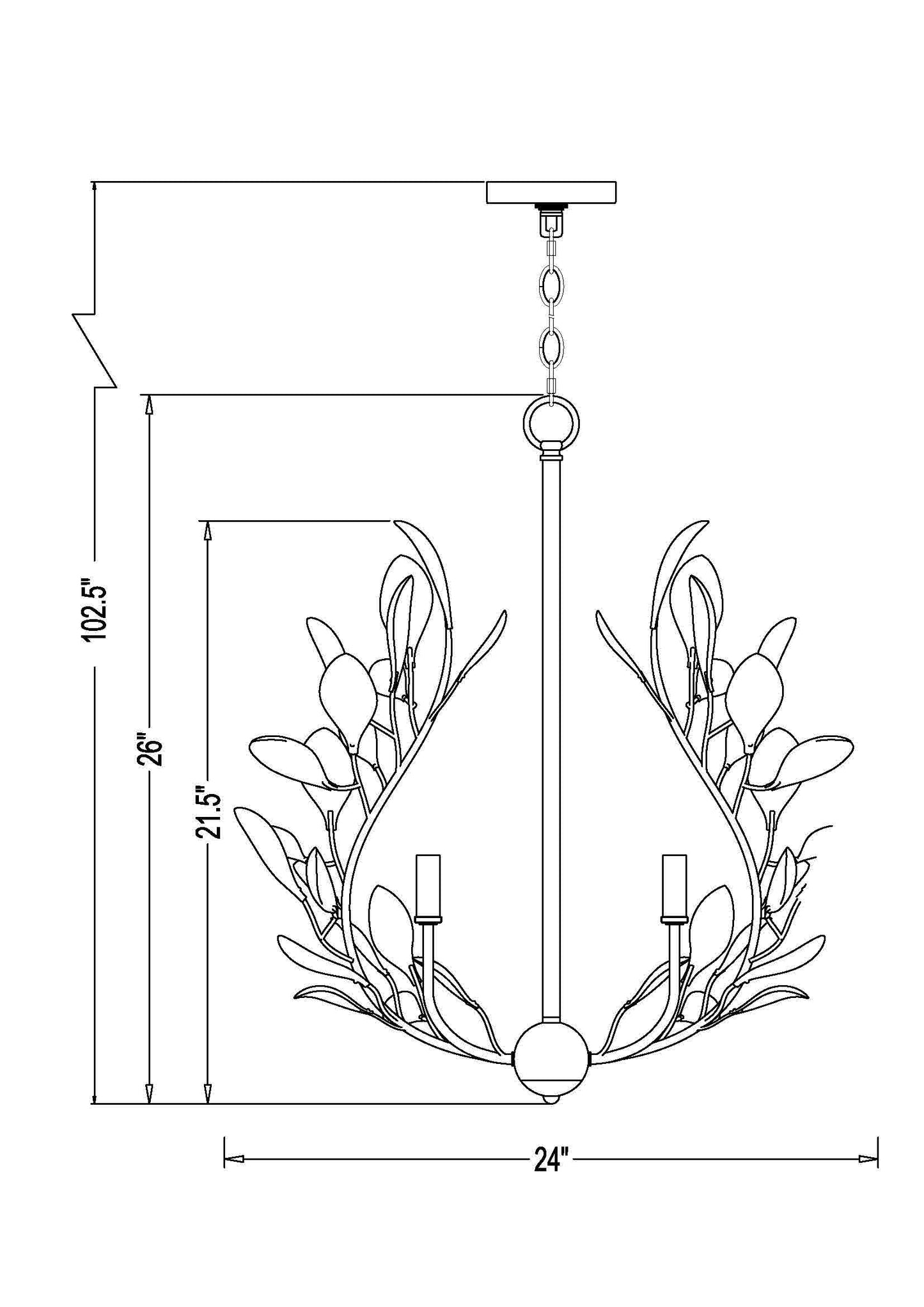 353-24MGLD - Claudine 5 Light 24" Chandelier - Modern Gold