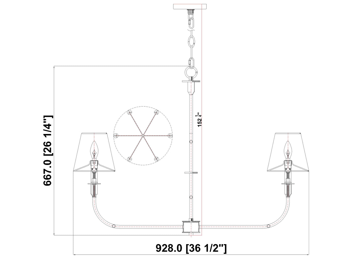 3049-32RB - Tova 6 Light 36" Chandelier - Rubbed Brass