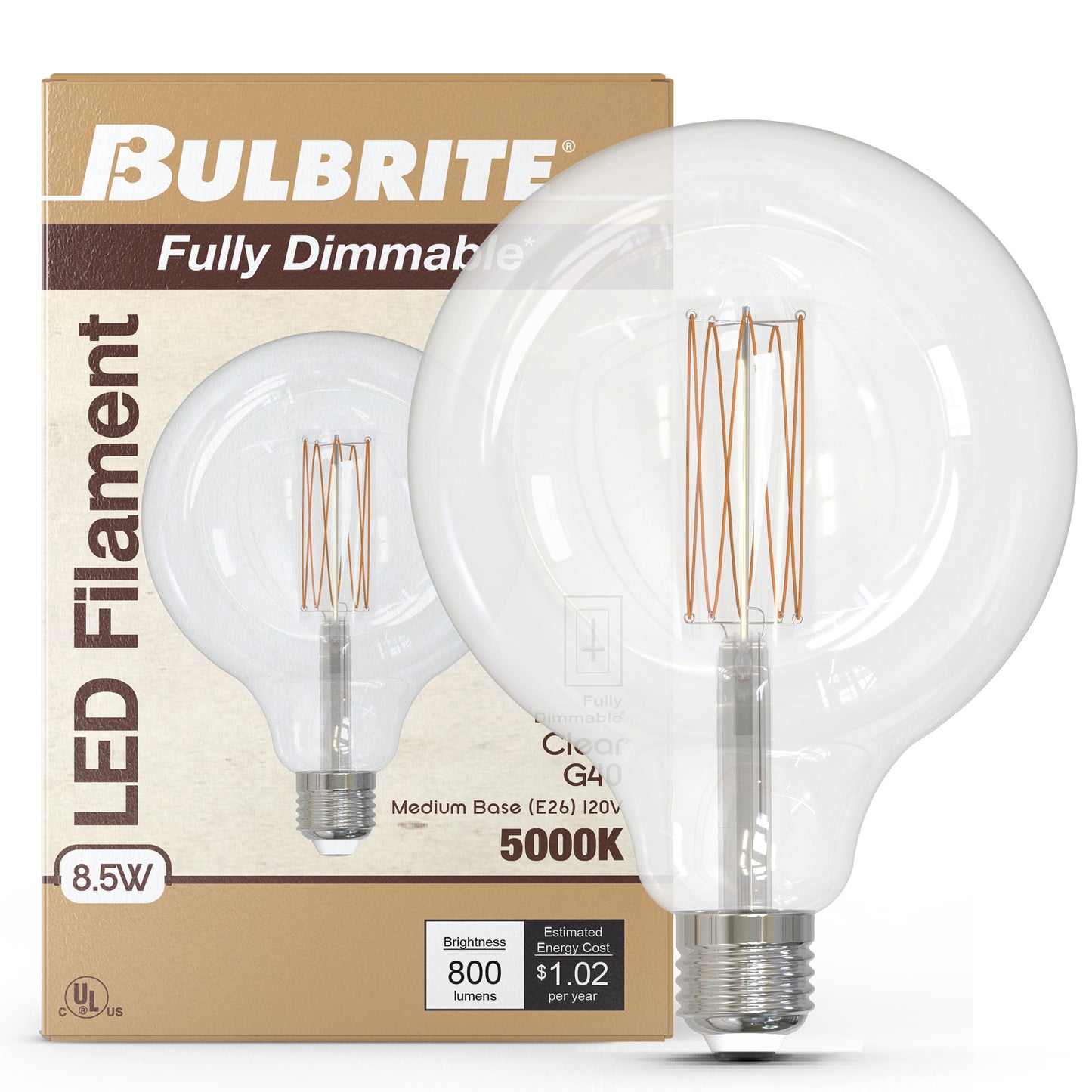 776983 - Dimmable Clear G40 LED Light Bulb - 8.5 Watt - 5000K - 2 Pack