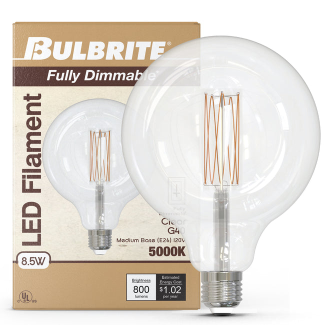 776983 - Dimmable Clear G40 LED Light Bulb - 8.5 Watt - 5000K - 2 Pack