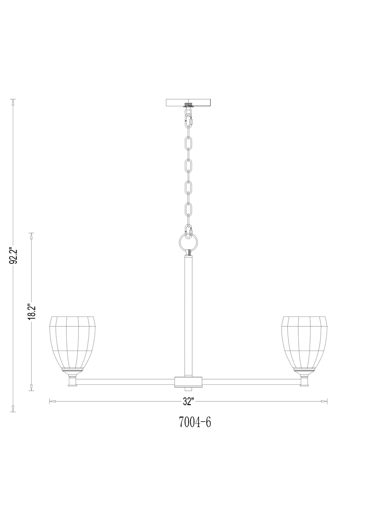 7004-6MGLD - Oren 6 Light 32" Chandelier - Modern Gold