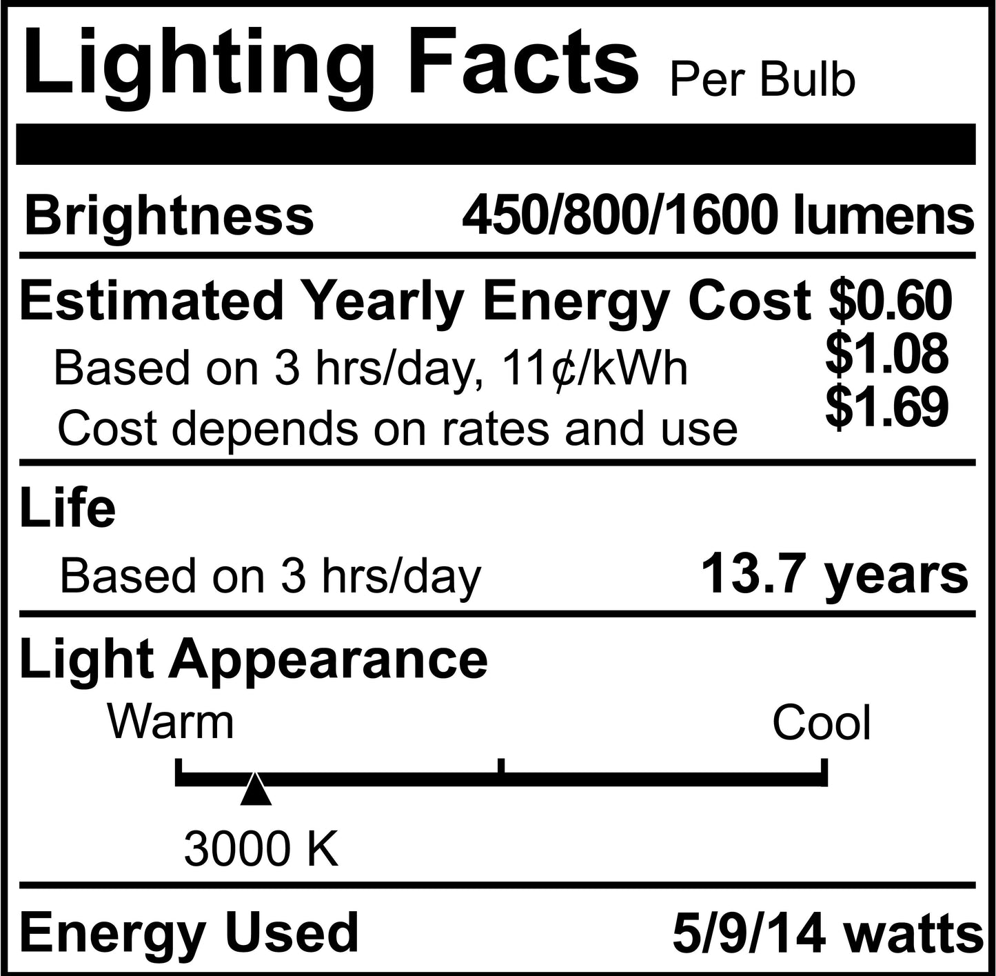 774286 - A19 LED Light Bulb - 5/9/14 Watt - 3000K - 4 Pack
