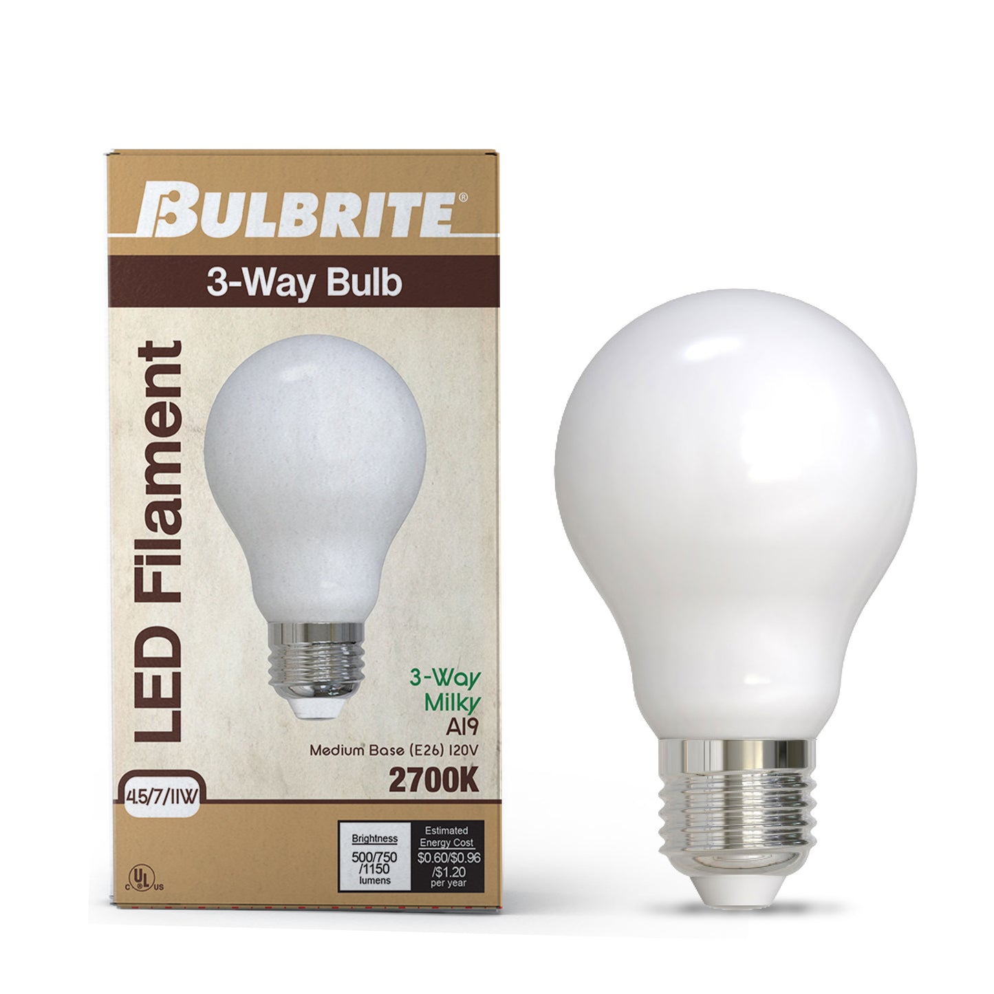 776520 - Milky A19 LED Light Bulb - 4.5/7/11 Watt - 2700K - 2 Pack