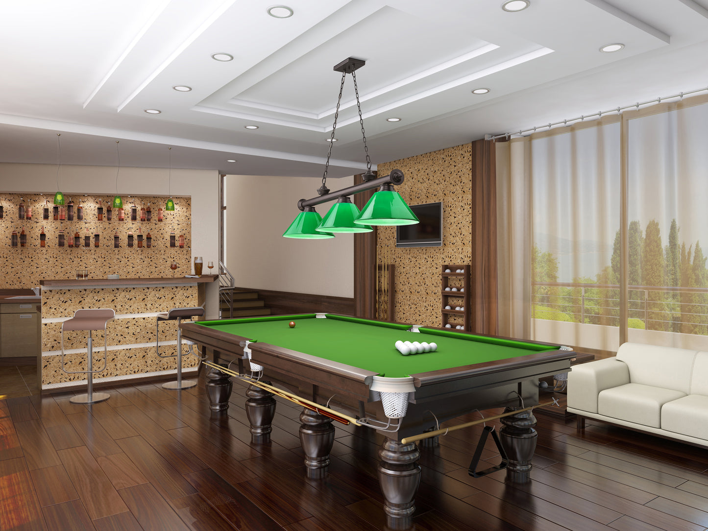 2306-3BRZ-PGR - Cordon 3 Light 57" Billiard - Bronze