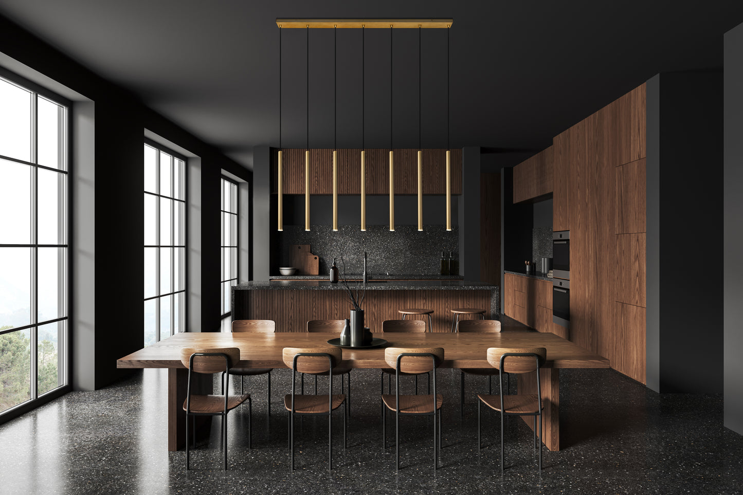 919MP24-7L-MGLD-LED - Forest 7 Light Linear 54" Chandelier - Modern Gold