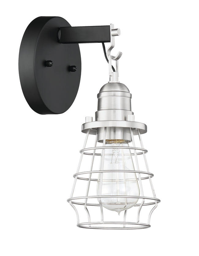50601-FBBNK - Thatcher 1 Light 11" High Wall Sconce - Flat Black / Brushed Polished Nickel