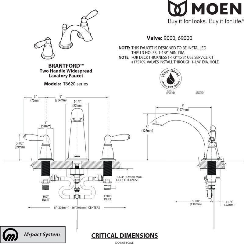 T6620BN - Brantford Two-Handle High Arc Bathroom Faucet with Valve - Brushed Nickel