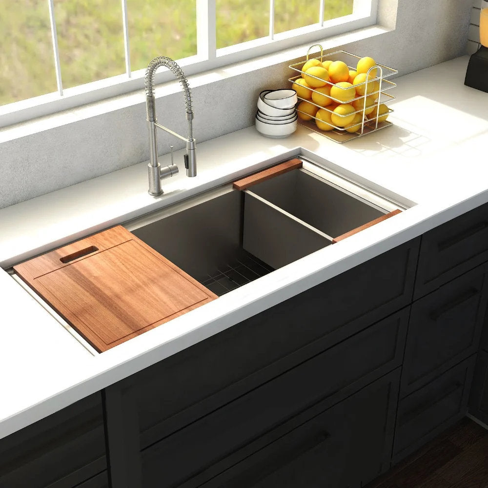 SLS-33 - 33" Garmisch Undermount Single Bowl Stainless Steel Kitchen Sink with Bottom Grid and Accessories