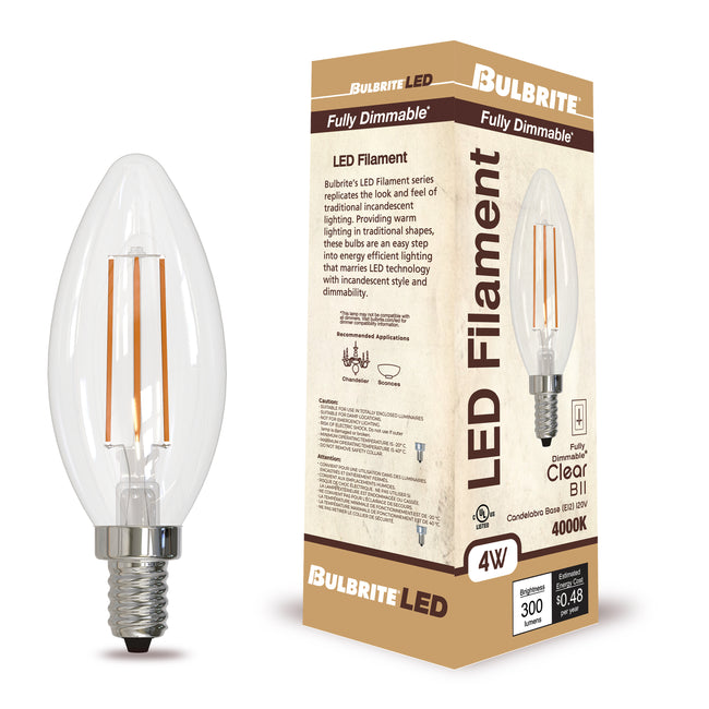 776930 - Dimmable B11 LED Candelabra Light Bulb - 4 Watt - 4000K - 4 Pack