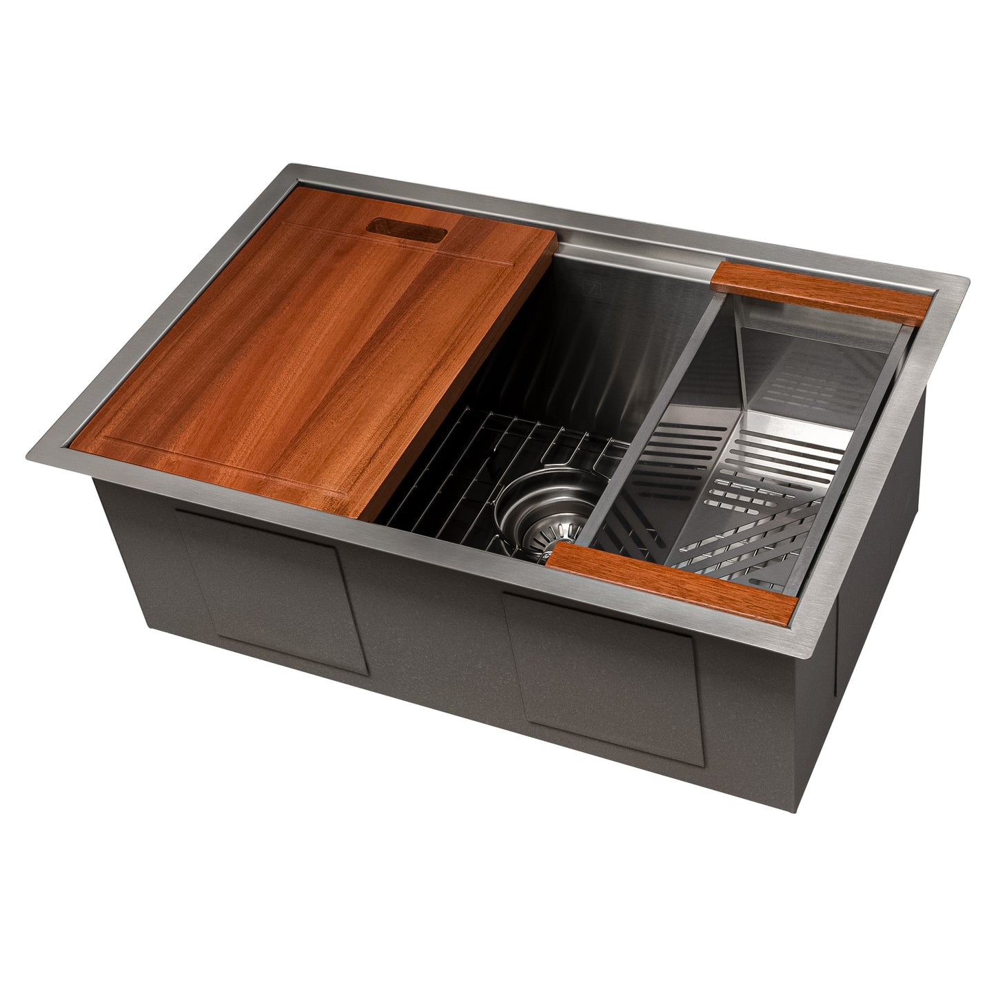 SLS-27 - 27" Garmisch Undermount Single Bowl Stainless Steel Kitchen Sink with Bottom Grid and Accessories