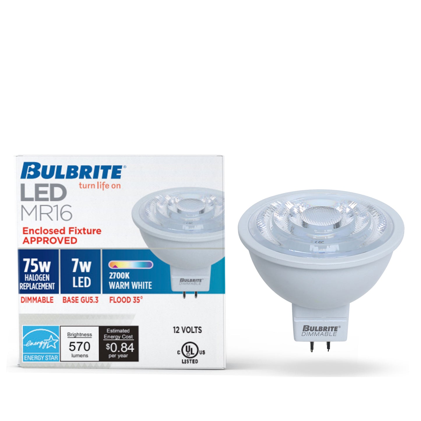 771087 - Dimmable MR16 LED GU5.3 Base Light Bulb - 7 Watt - 2700K - 4 Pack