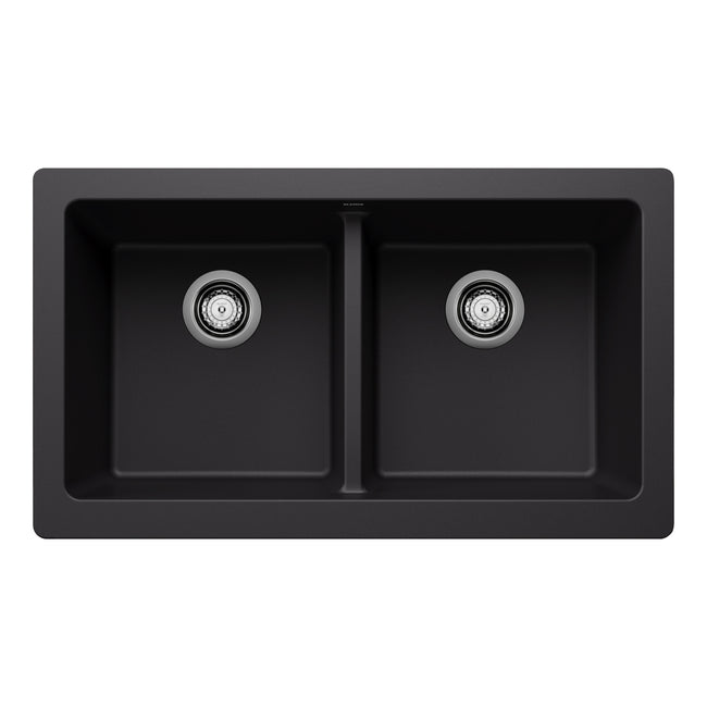 526554 - 33" Vintera Double Bowl Apron-Front Farmhouse Sink - Coal Black