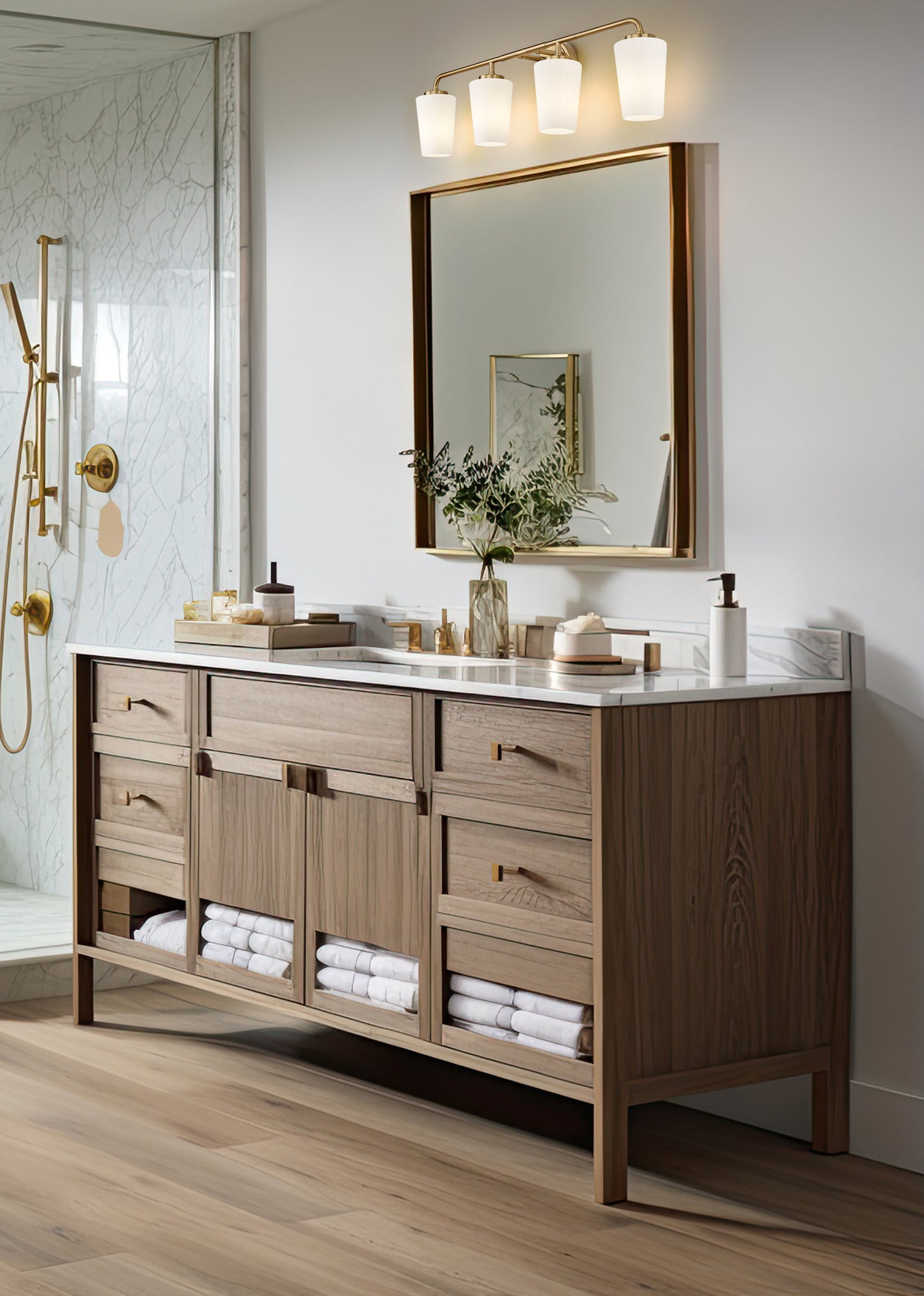 7005-4V-MGLD - Montford 4 Light 32" Vanity - Modern Gold