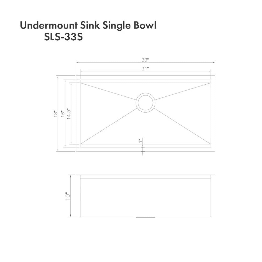 SLS-33 - 33" Garmisch Undermount Single Bowl Stainless Steel Kitchen Sink with Bottom Grid and Accessories