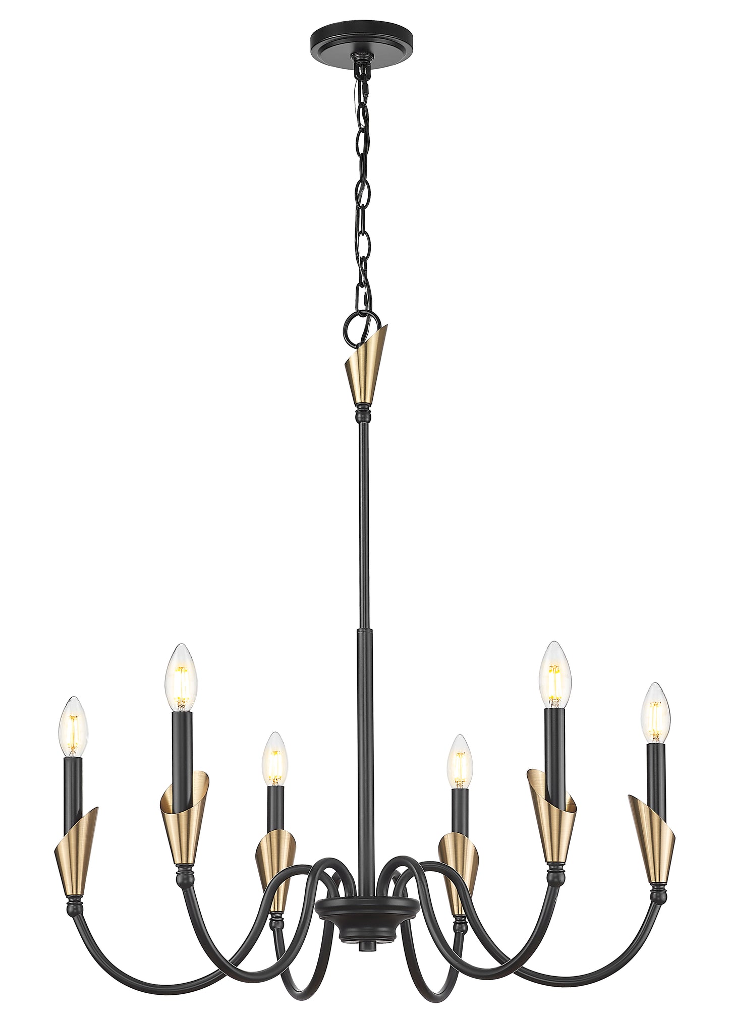 4014-32MB-MGLD - Claudelle 6 Light 32" Chandelier - Matte Black / Modern Gold