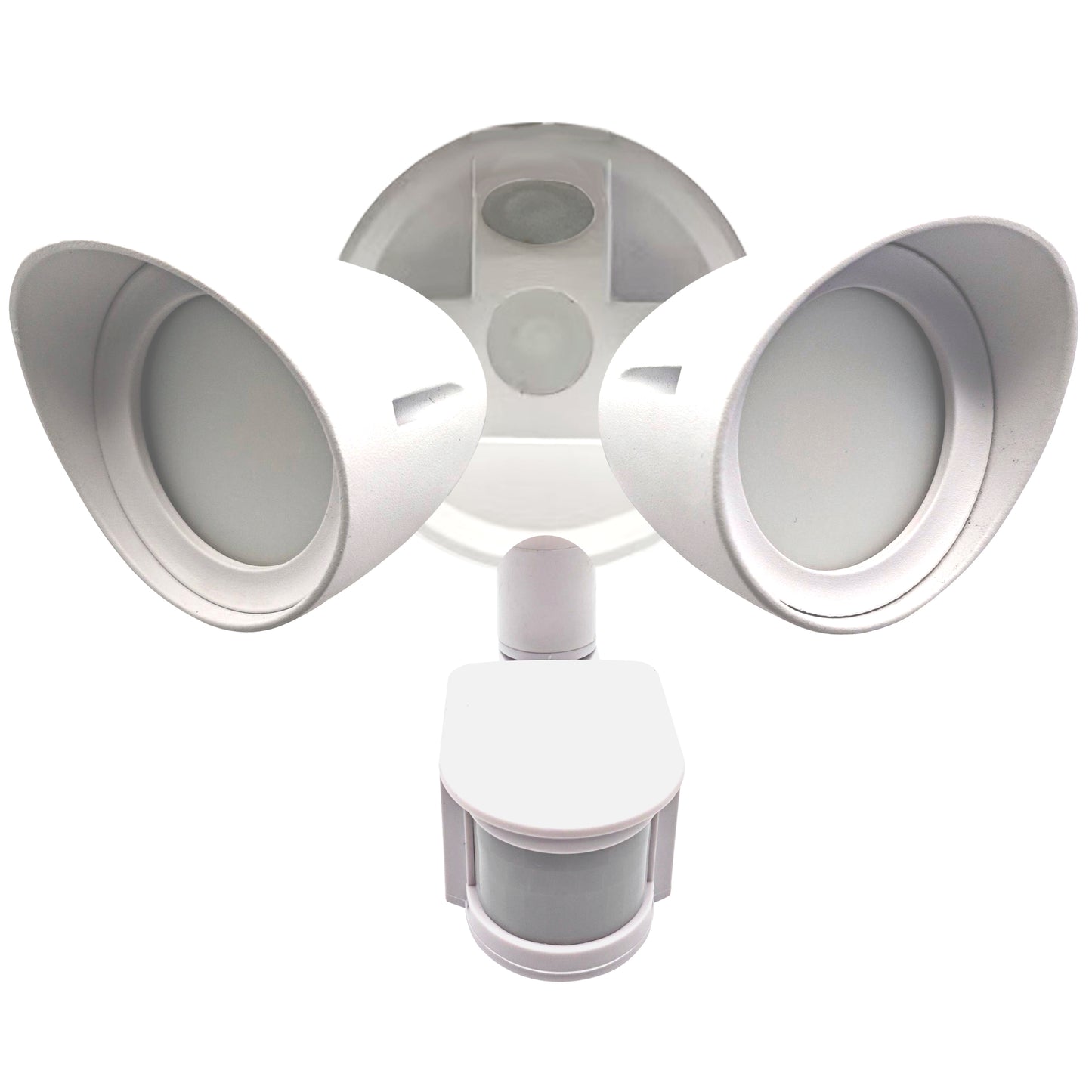 773702 - Motion Sensor / Dusk-To-Dawn Wired Outdoor 2-Head LED Security Flood Light, White Finish