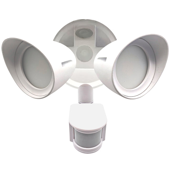 773702 - Motion Sensor / Dusk-To-Dawn Wired Outdoor 2-Head LED Security Flood Light, White Finish