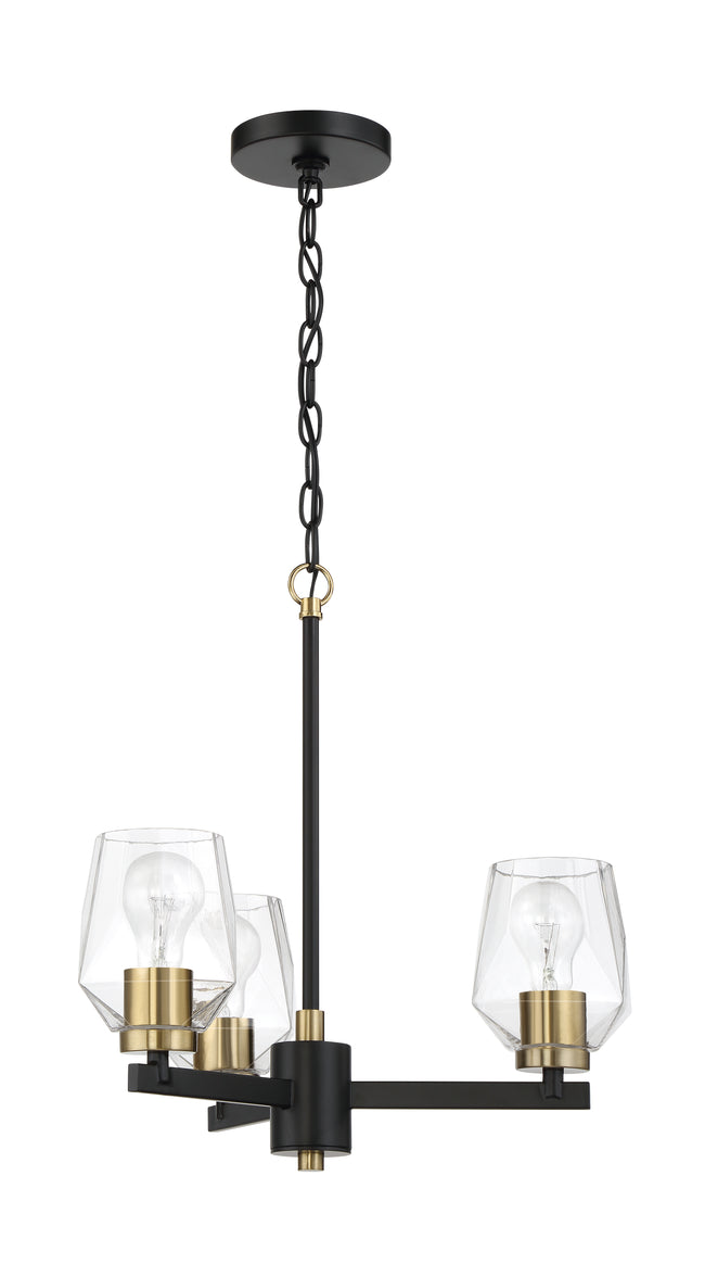 56923-FBSB - Avante Grand 3 Light 19" Wide Chandelier - Flat Black / Satin Brass
