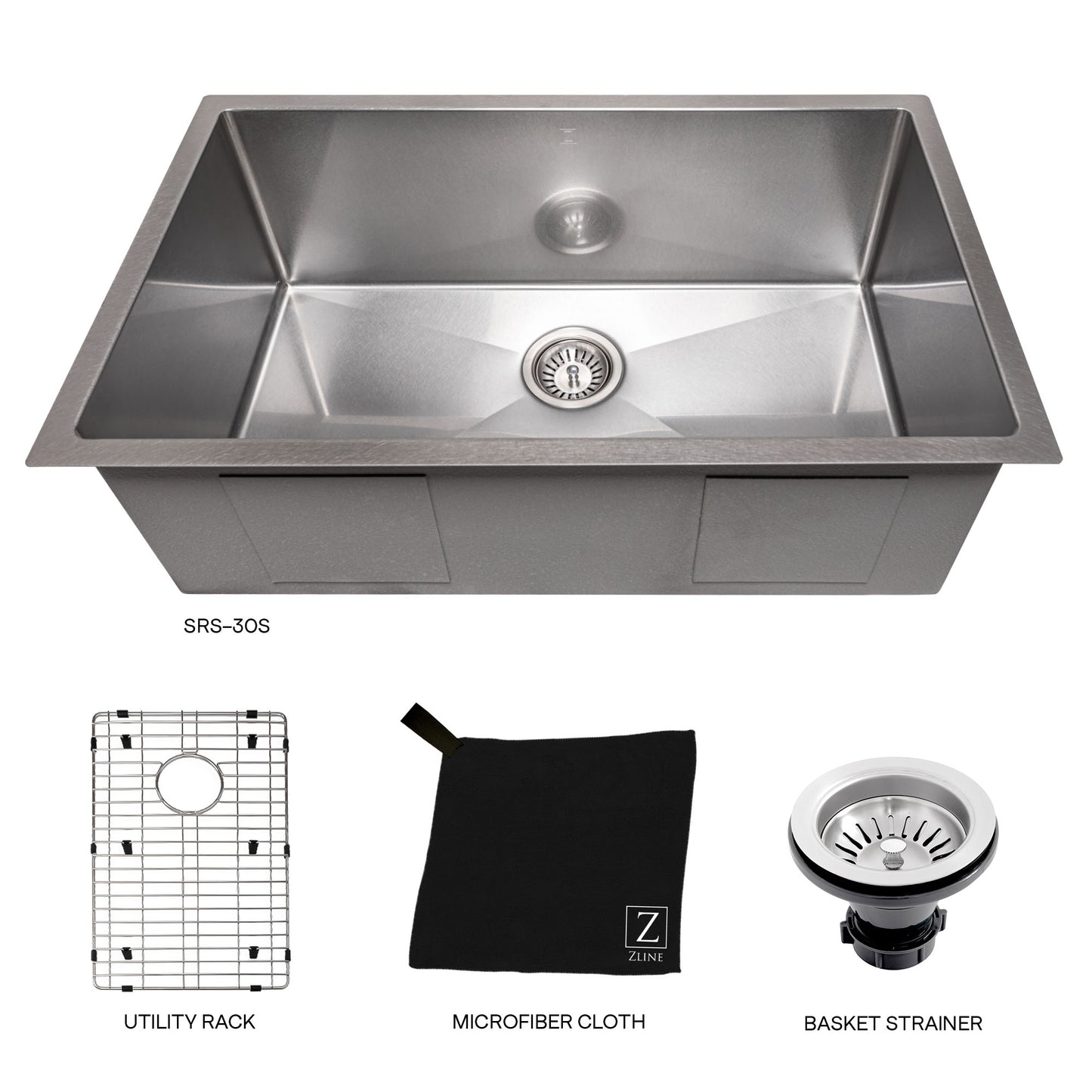 SRS-30S - 30" Meribel Undermount Single Bowl Satin Stainless Steel Kitchen Sink with Bottom Grid