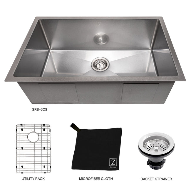 SRS-30S - 30" Meribel Undermount Single Bowl Satin Stainless Steel Kitchen Sink with Bottom Grid