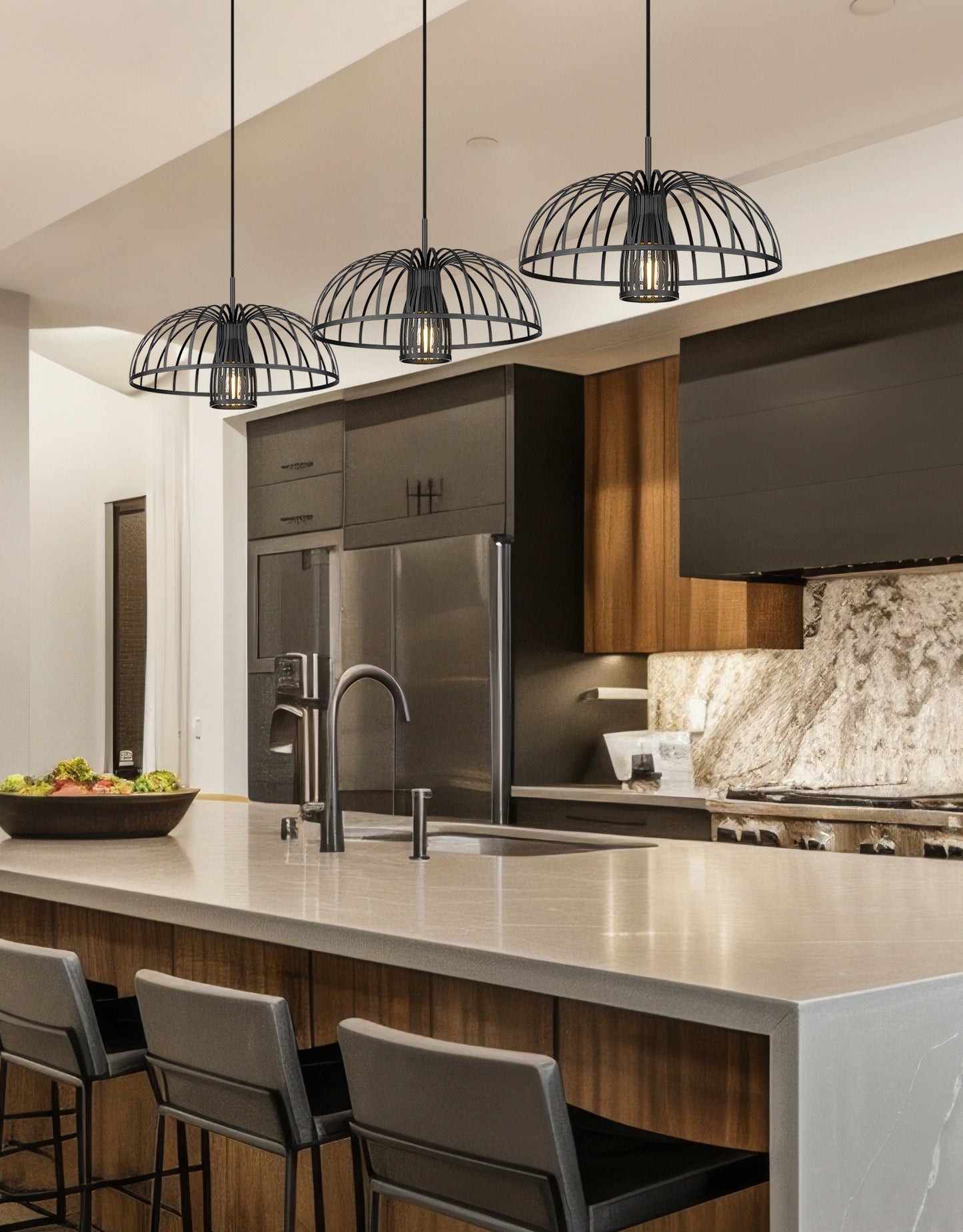 623P16-3L-MB - Valencia 3 Light Linear 56" Chandelier - Matte Black