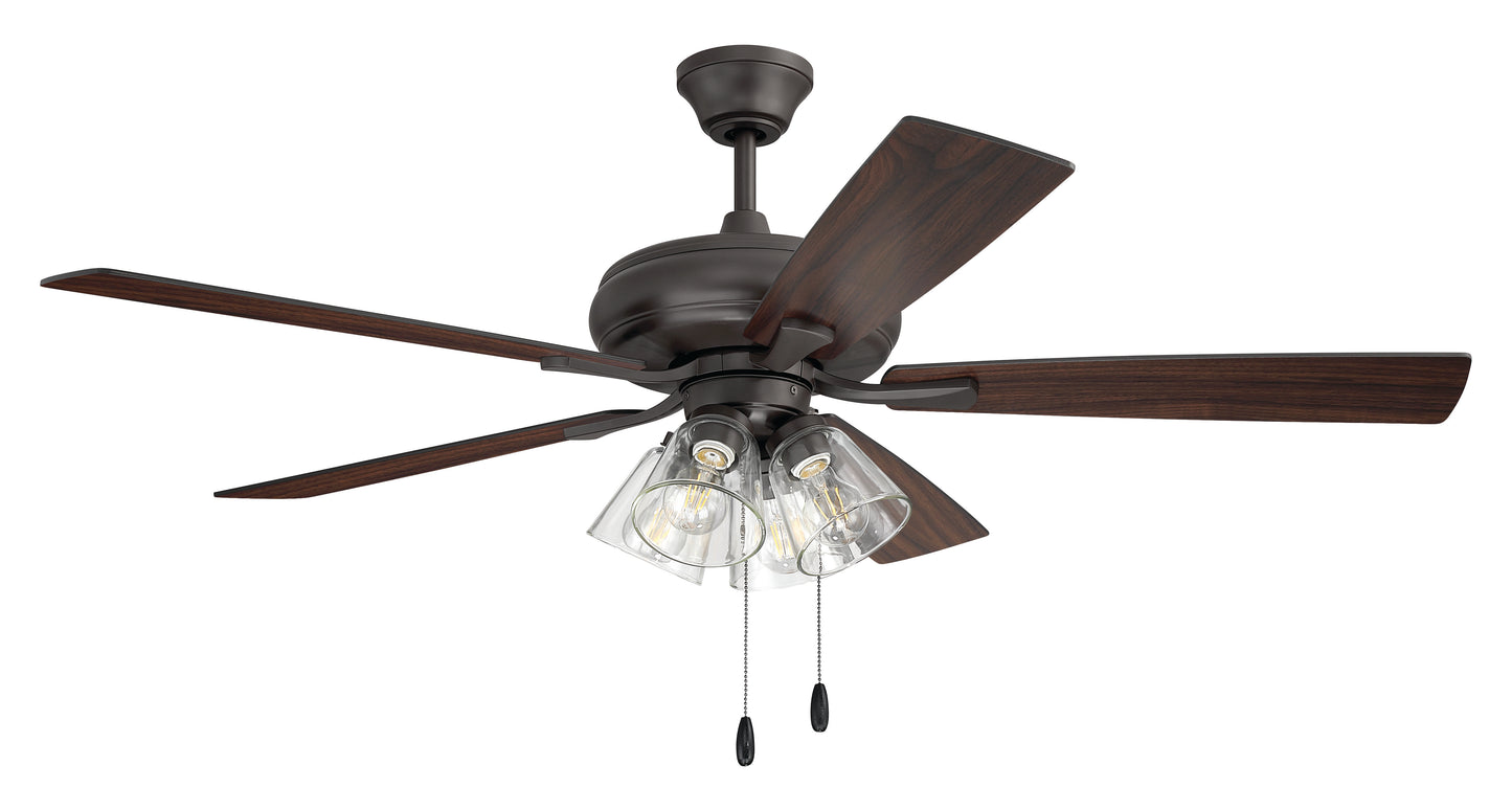 ECF104CBZ5-CBZWLN - Eos Clear 4 Light 52" 5 Blade Ceiling Fan with Light Kit - Classic Bronze