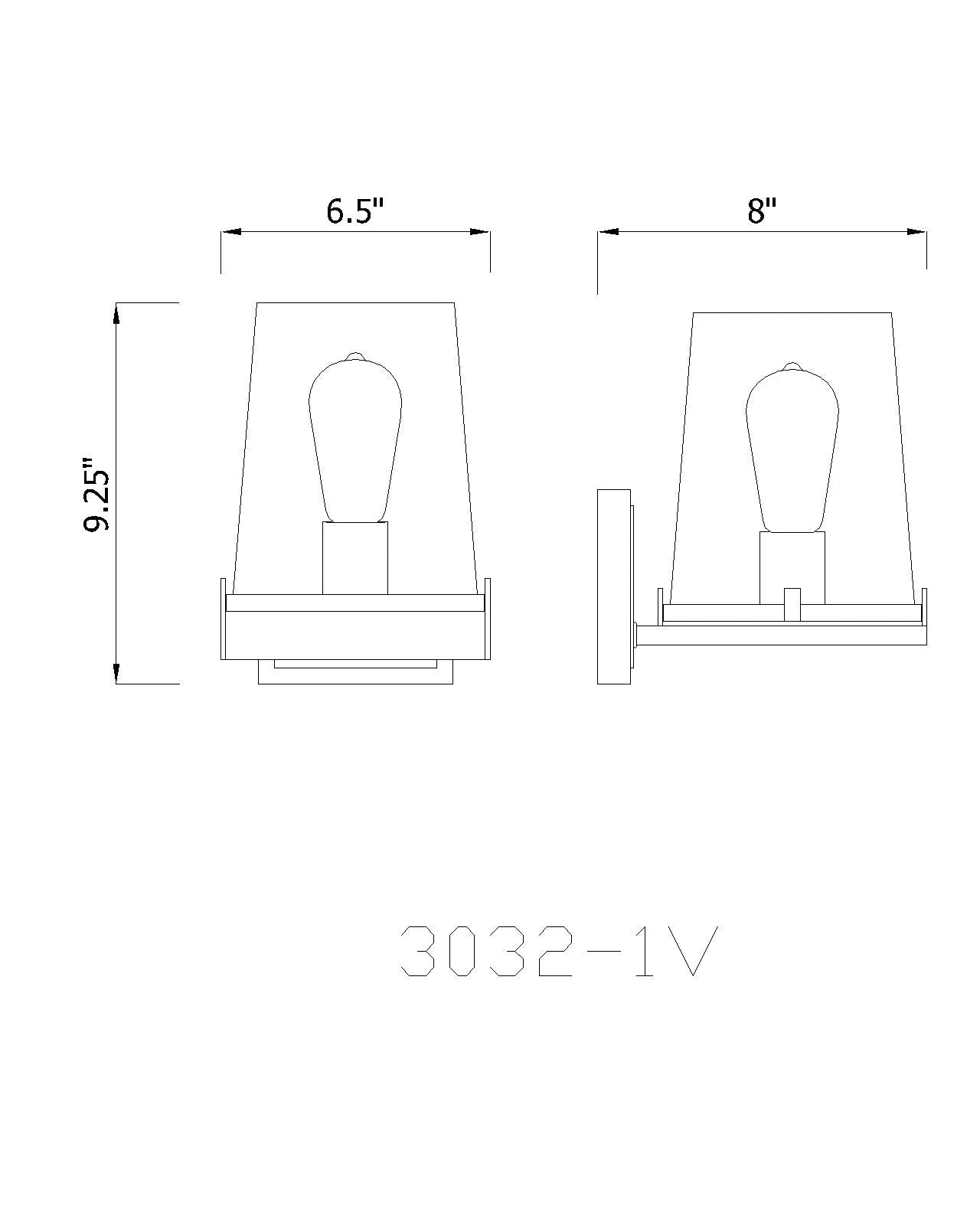 3032-1V-RB - Callista 1 Light Wall 9" Sconce - Rubbed Brass