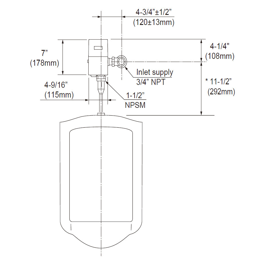 TEU1UAi12#CP - ECOPOWER Touchless 0.125 GPF Urinal Flushometer Valve - Vacuum Breaker, IoT-Ready - Chrome