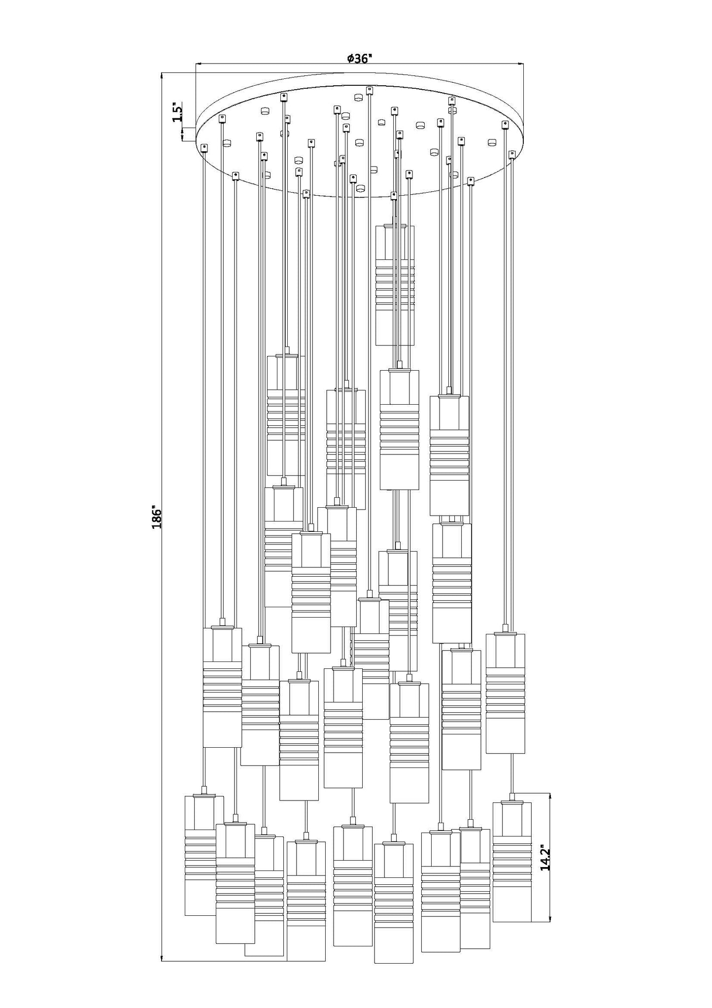 824P-27R-MB - Alton 27 Light 36" Chandelier - Matte Black