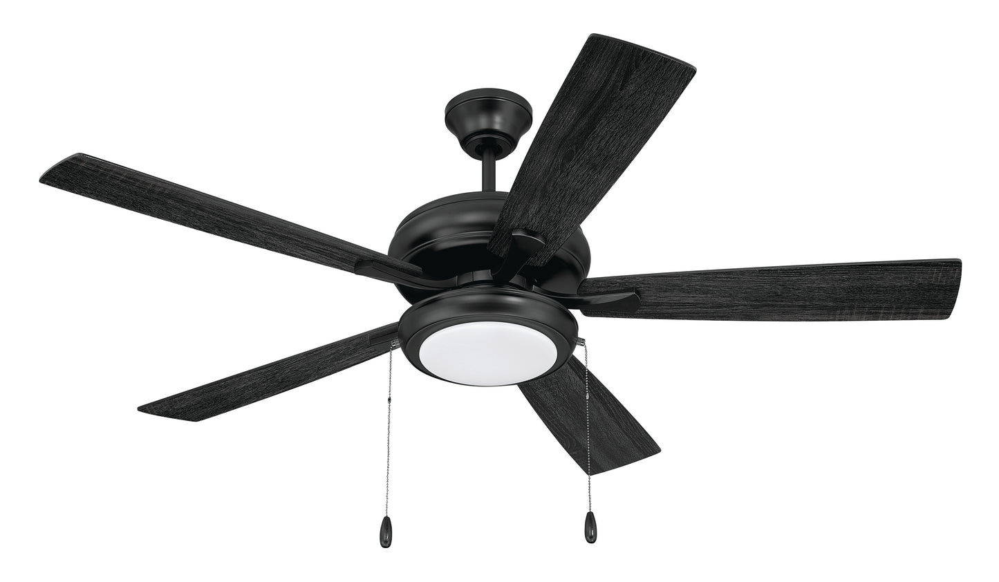 ECF119FB5-FBGW - EOS Low Profile 1 bulb Frosted White 52" Ceiling Fan 52" 5 Blade Ceiling Fan with Light Kit - Flat Black