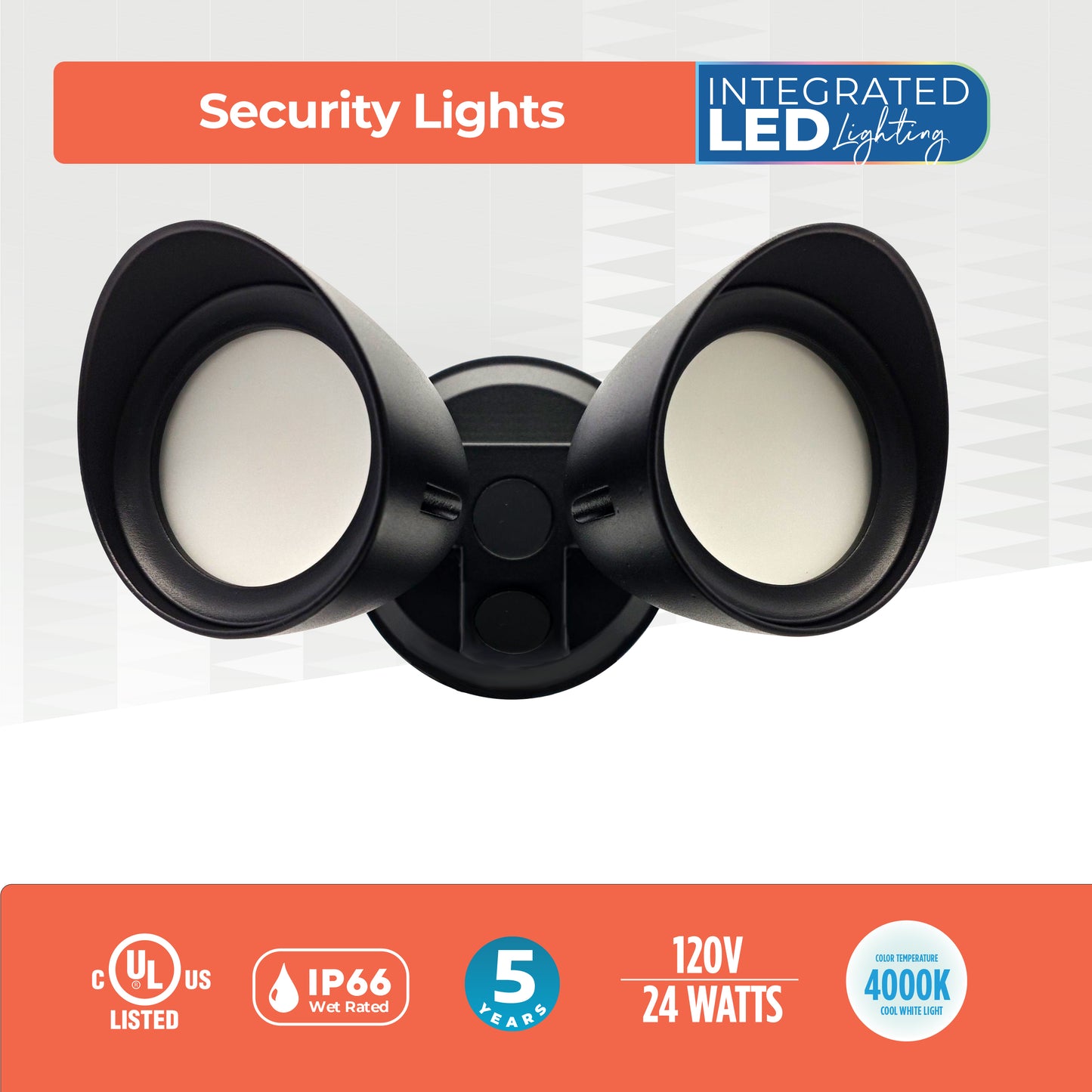 773701 - Wired Outdoor 2-Head LED Security Flood Light, Black Finish