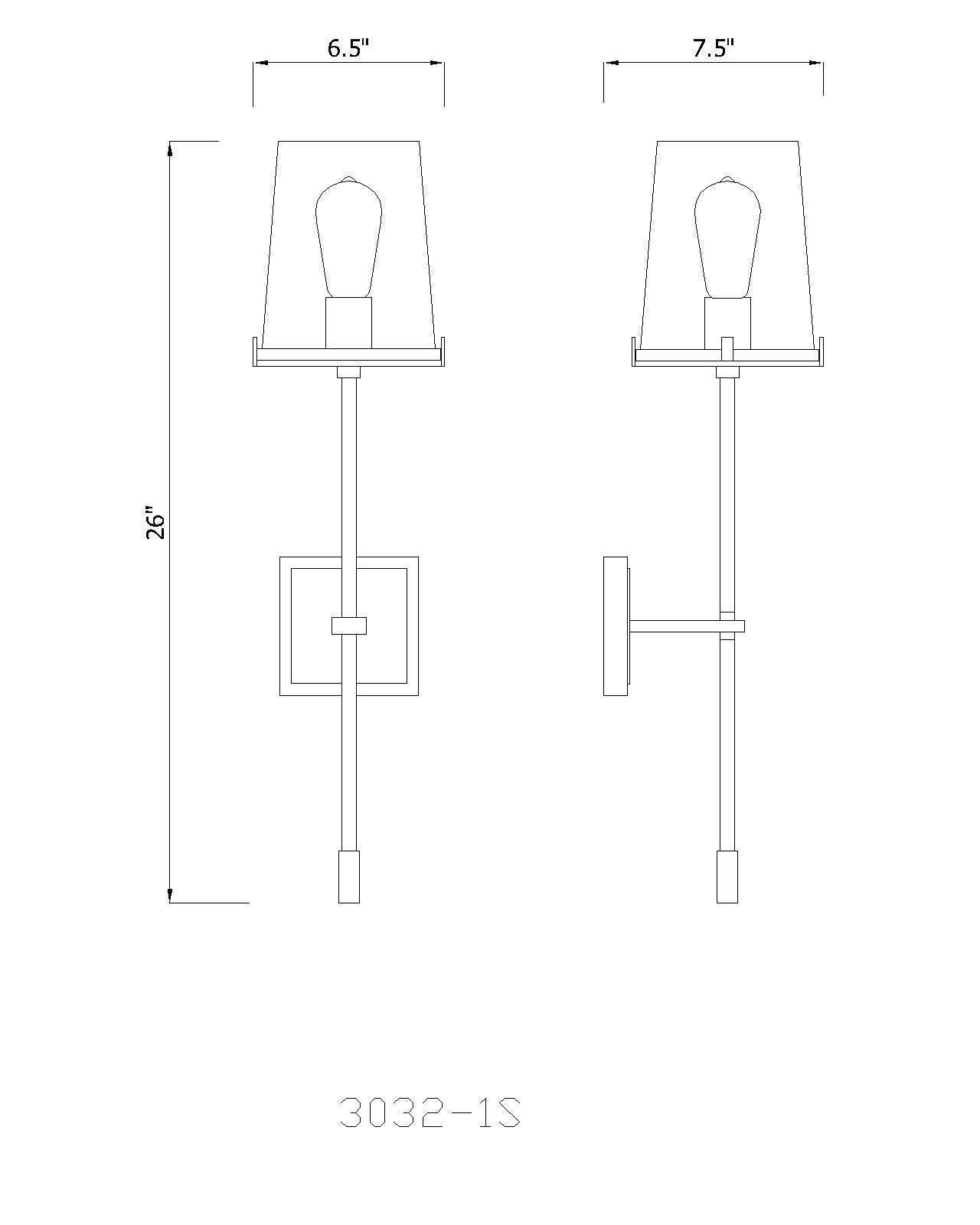 3032-1S-RB - Callista 1 Light Wall 26" Sconce - Rubbed Brass
