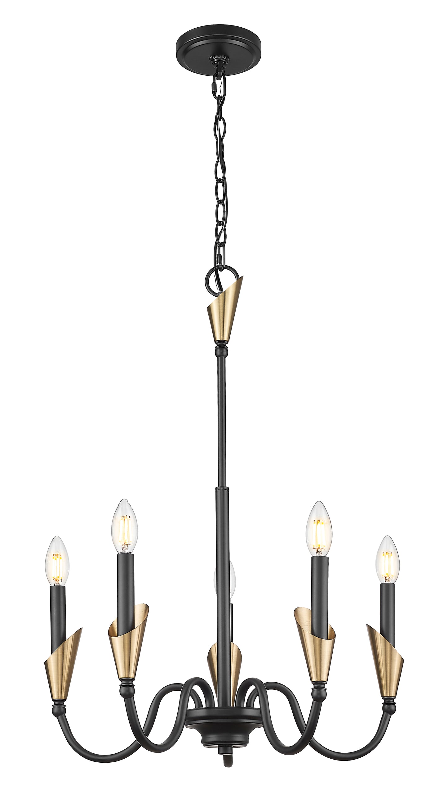 4014-24MB-MGLD - Claudelle 5 Light 24" Chandelier - Matte Black / Modern Gold
