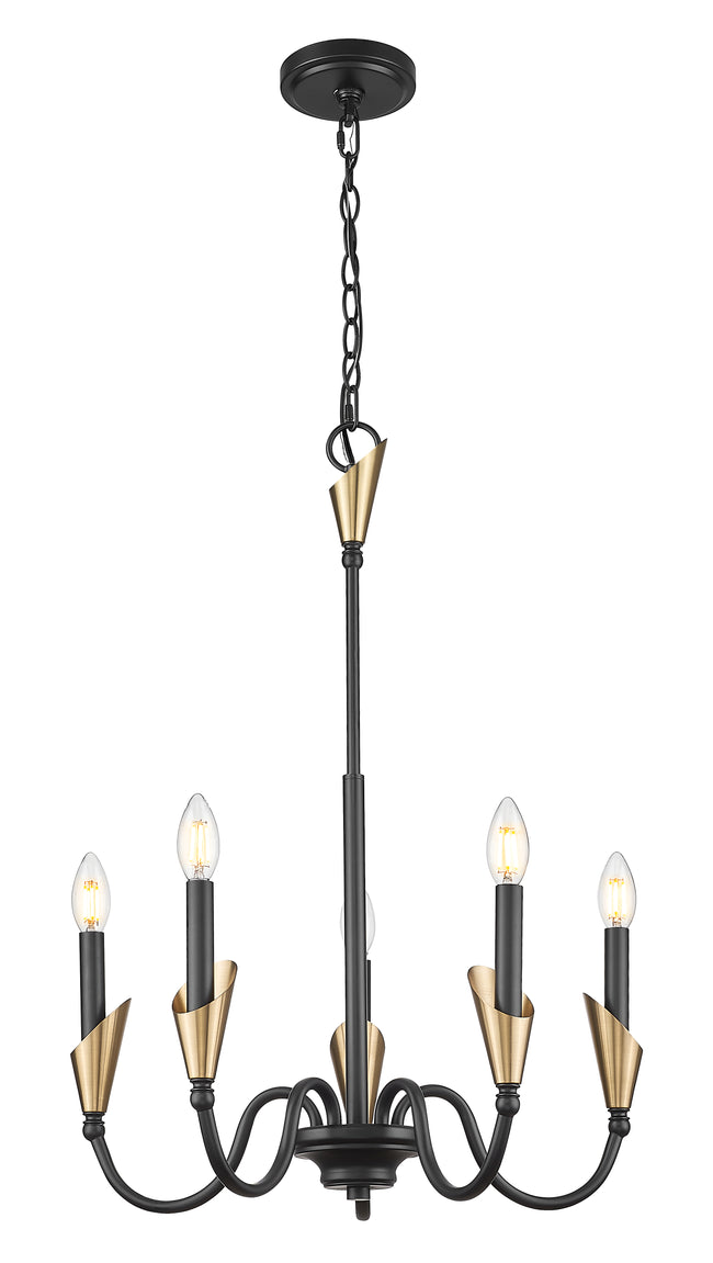 4014-24MB-MGLD - Claudelle 5 Light 24" Chandelier - Matte Black / Modern Gold