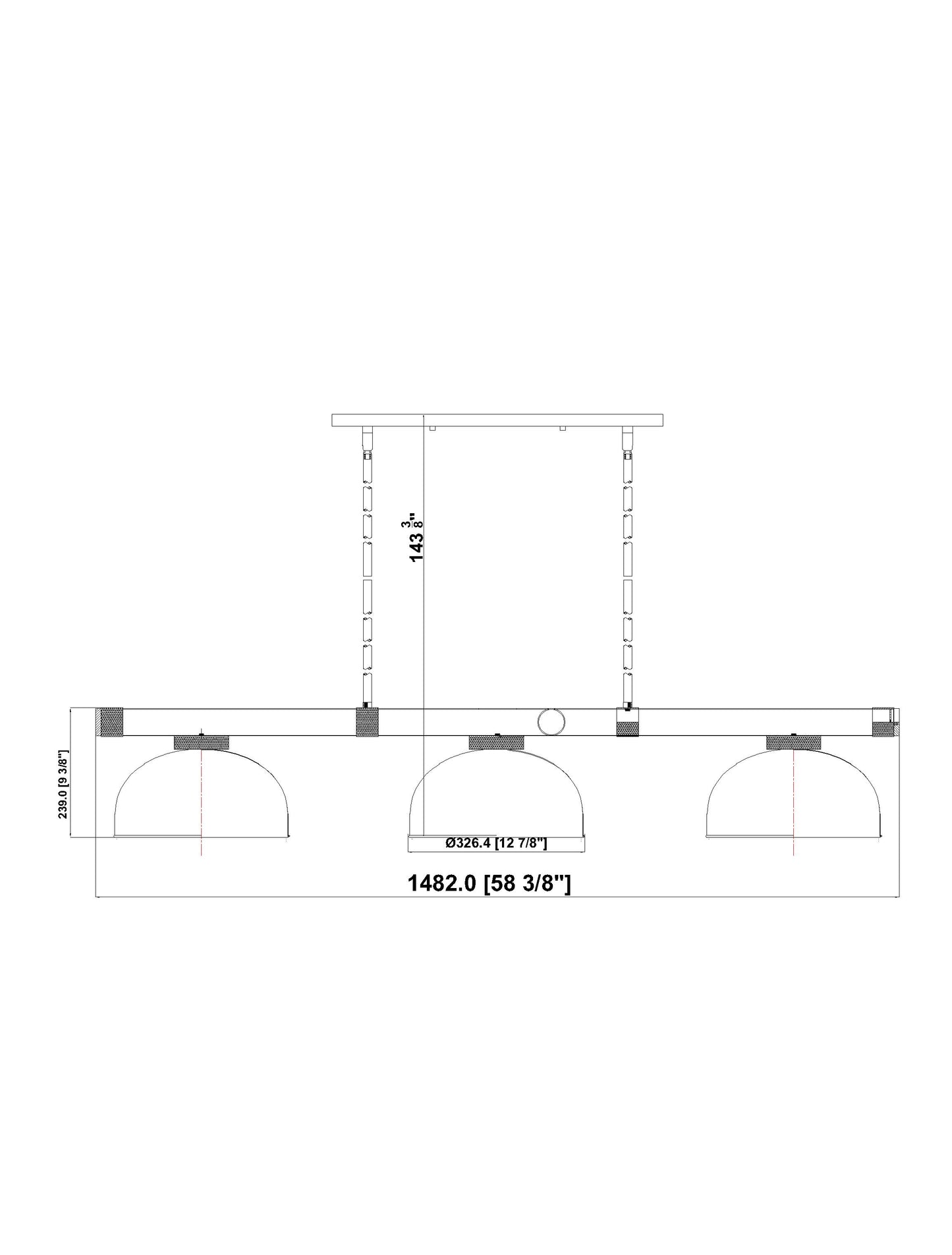 3050-3BN-D13MB - Vanguard 3 Light 58" Billiard - Brushed Nickel