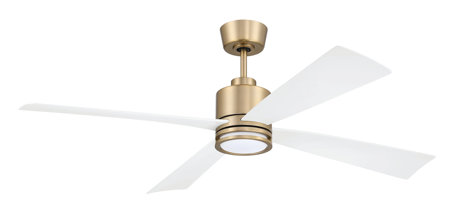 RHT52SB4 - Rhett 52" 4-Blade Indoor/Outdoor Ceiling Fan Damp Rated 52" 4 Blade Indoor Outdoor Ceiling Fan with Light Kit - Satin Brass