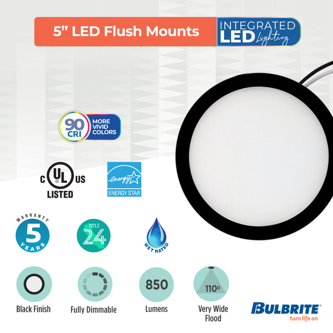 773601 - 5" Flush Mount LED Ceiling Light - 10.3 Watt - 3000K - Black