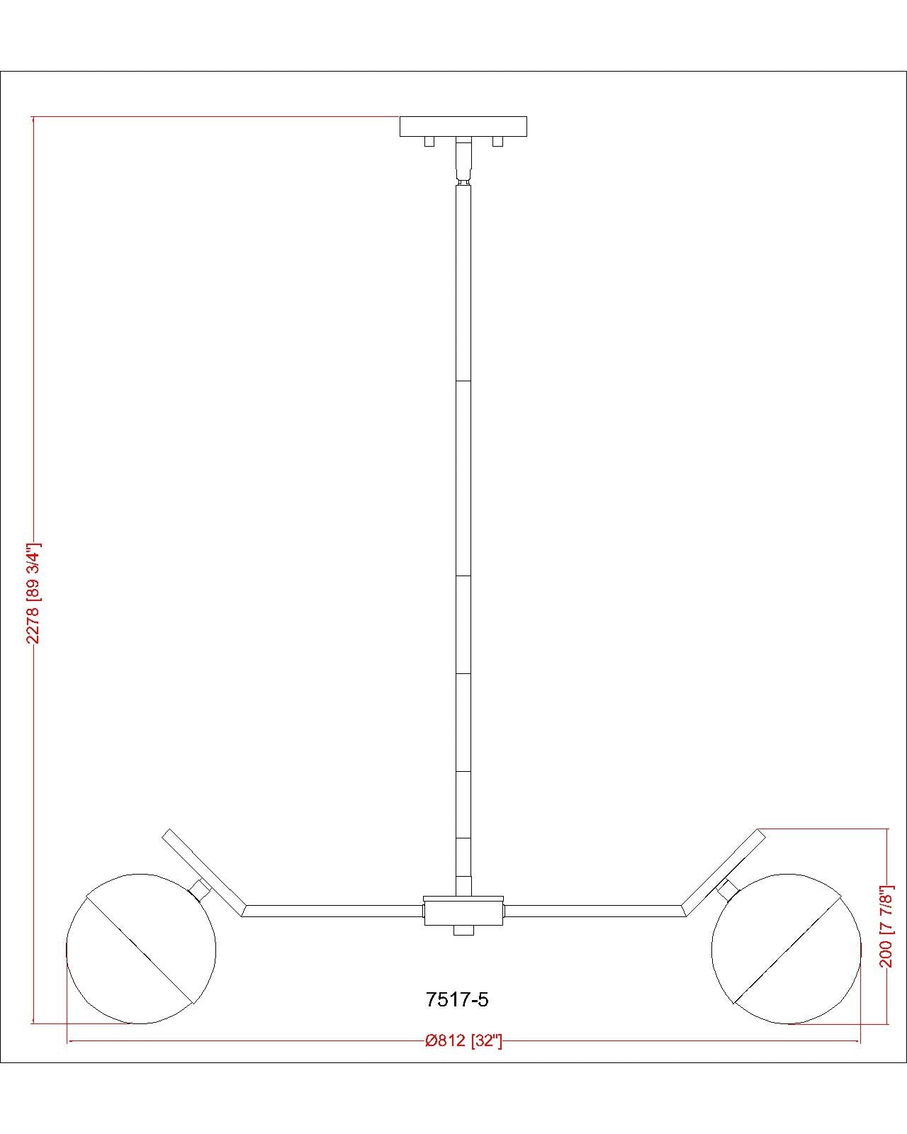 7517-5BN - Realm Sphere 5 Light 32" Chandelier - Brushed Nickel